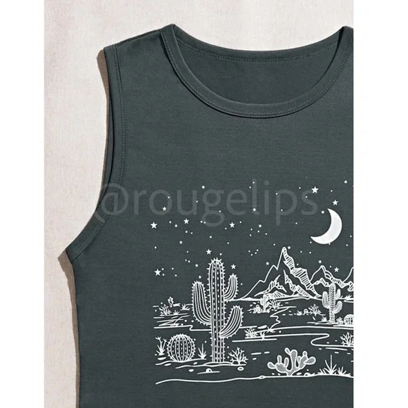 Boho Western Print Grey Tank Top Tee Shirt Muscle - Picture 5 of 7